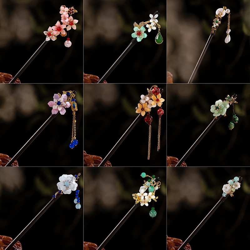Supply Florist - 1 PC ไม้กิ๊บติดผมสำหรับผู้หญิงสไตล์จีนดอกไม้พู่ผมแท่งสง่างามเครื่องสวมศีรษะจัดแต่งทรงผมอุปกรณ์เสริมของขวัญ