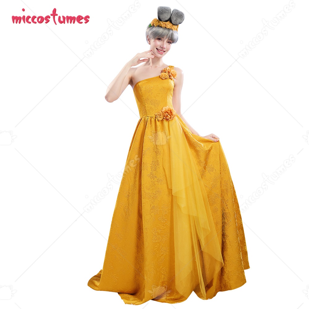 Supply Florist - 【พร้อมส่ง】ชุดคอสเพลย์กระต่ายสำหรับผู้หญิงจาก Miccostumes ชุดคอสเพลย์สีเหลืองพร้อมที่คาดผมรูปหูและเครื่องประดับผมรูปดอกไม้