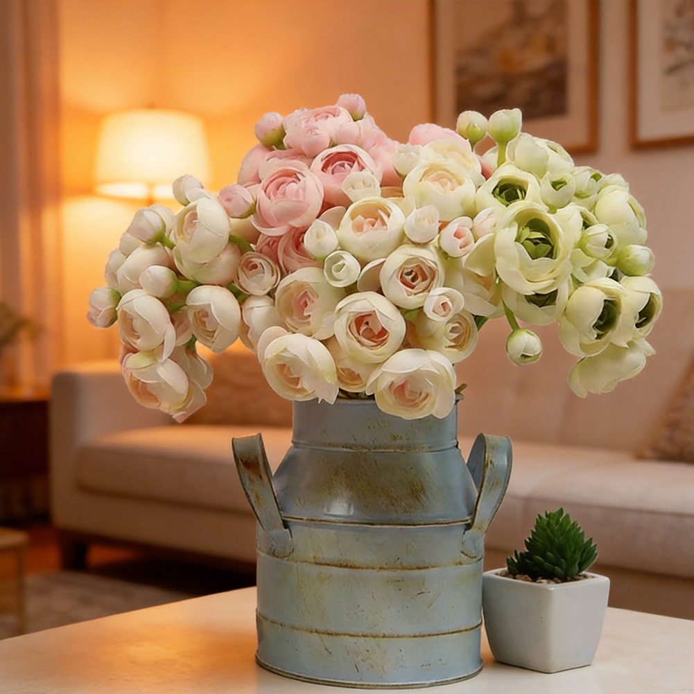 Florist Supply Bulk - ดอกไม้ประดิษฐ์รูปดอกแรนนันคูลัส 24 ชิ้น ทำจากผ้าไหมเทียม ดอกโบตั๋นเหมือนจริง พร้อมก้านที่งอได้
