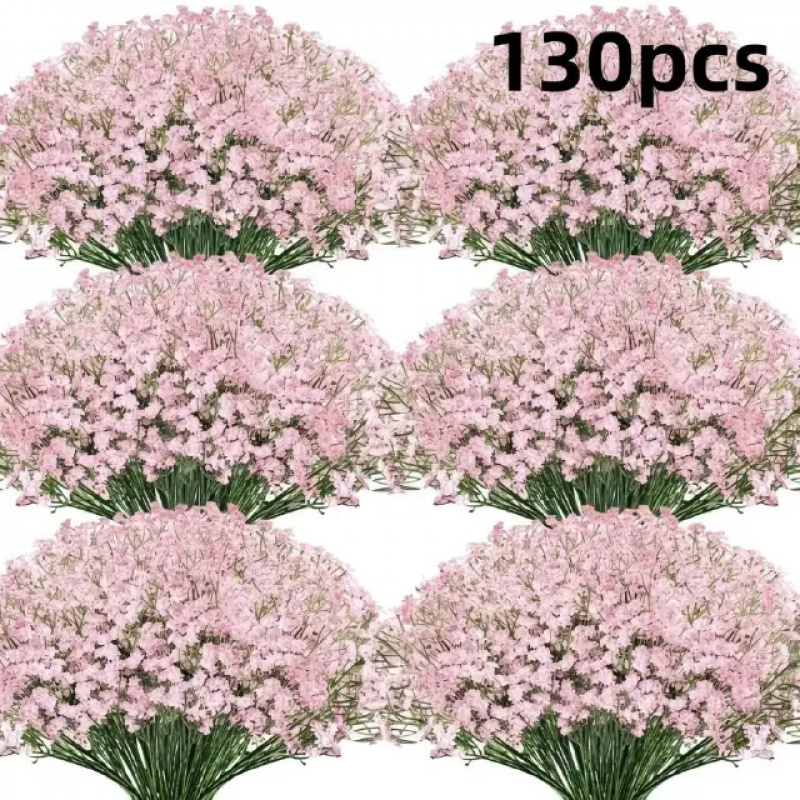 Florist Supply Bulk - ช่อดอกยิปโซฟิลลาสีชมพู 130 ก้าน ดอกไม้ประดิษฐ์ที่ดูสดสวยเหมือนดอกแห้ง ตกแต่งบ้าน
